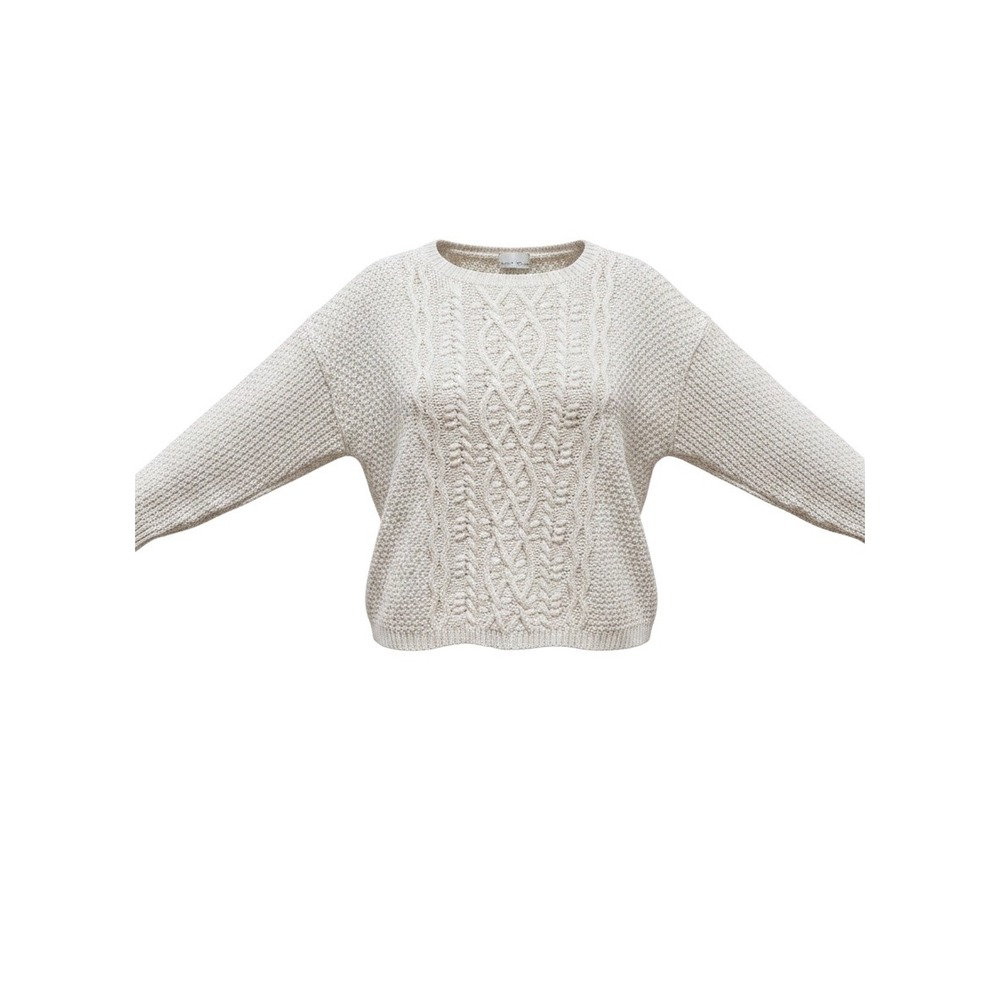 BeCool Womens Cream Cable Knit Sweater Size M/L Loose Fit Crew Neck Pullover